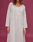 Noor Powder Blue Full Sleeve Cotton Nightdress