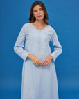 Noor Soft Blue Full Sleeve Cotton Nightdress