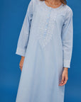 Noor Soft Blue Full Sleeve Cotton Nightdress
