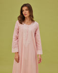 Noor Soft Pink Full Sleeve Cotton Nightdress
