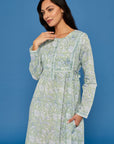 Sea Green Malli Block Printed Cotton Dress