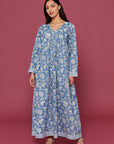 Indigo Blue Narjee Block Printed Cotton Dress