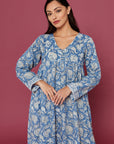 Indigo Blue Narjee Block Printed Cotton Dress