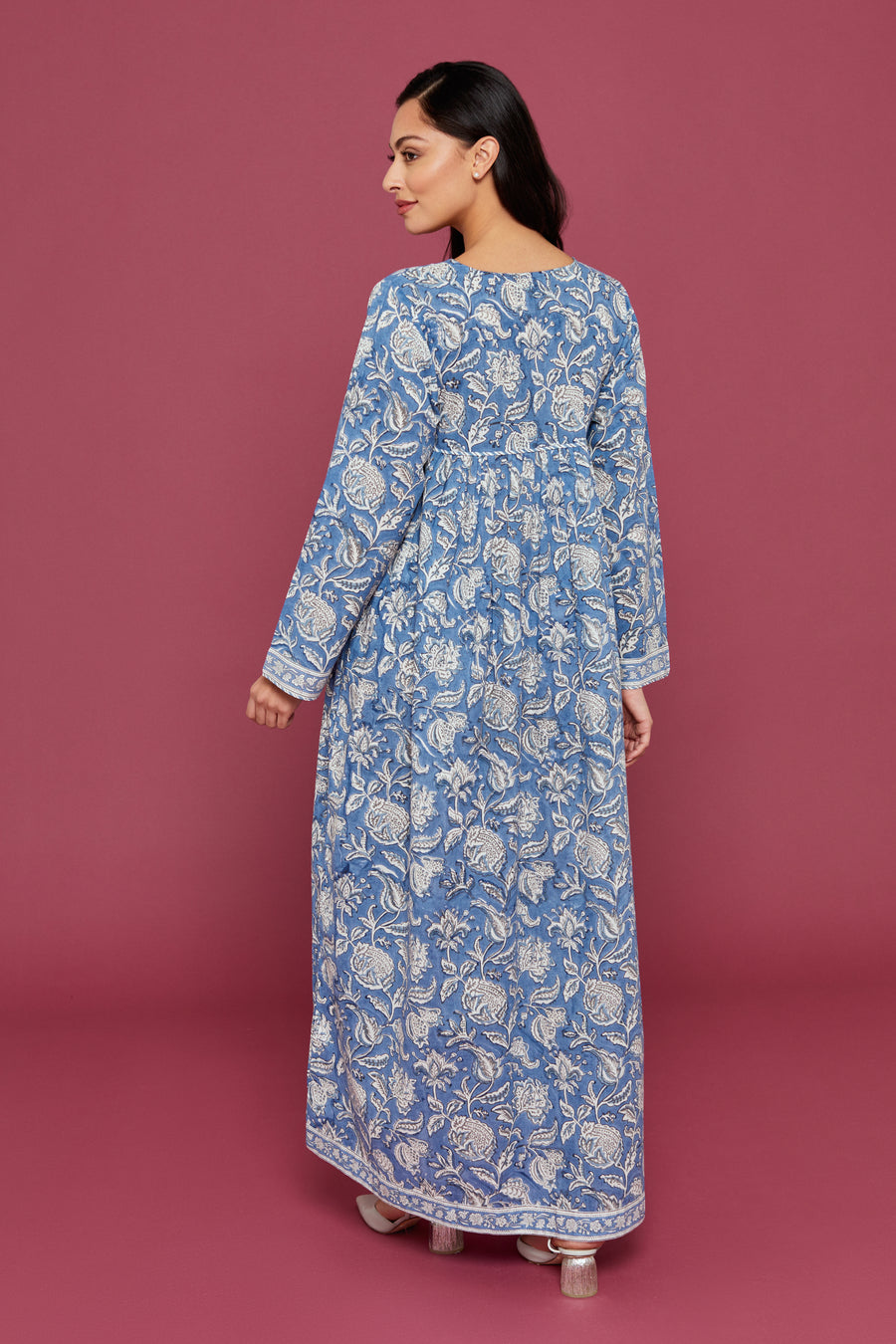 Narjee Block Printed Dress in Indigo Blue