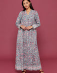 Lapis Blue Malli Block Printed Cotton Dress