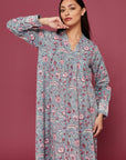 Lapis Blue Malli Block Printed Cotton Dress