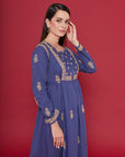 Embroidered Chikankari Cotton Kaftan in Twilight Blue