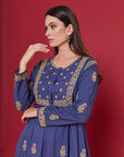 Embroidered Chikankari Cotton Kaftan in Twilight Blue