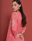 Embroidered Chikankari Kaftan in Carmine Pink