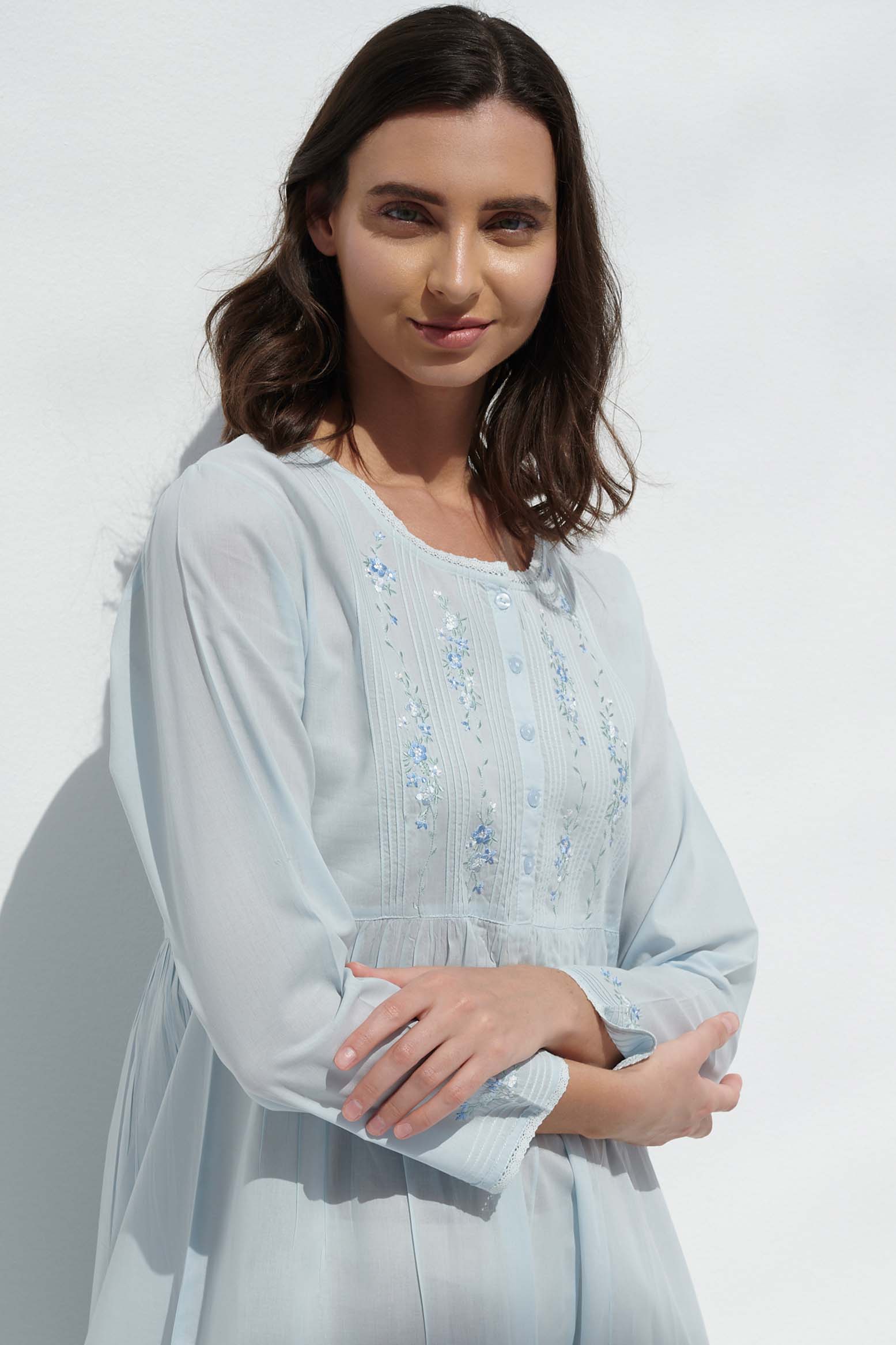 Blue-Colored Alpine Pleated Nightdress