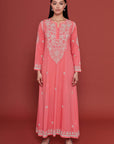 Embroidered Chikankari Kaftan in Carmine Pink