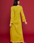 Embroidered Chikankari Kaftan in Celery Yellow