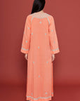 Embroidered Chikankari Kaftan in Coral Peach