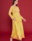 Embroidered Chikankari Cotton Kaftan in Freesia Yellow