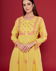 Embroidered Chikankari Cotton Kaftan in Freesia Yellow