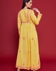 Embroidered Chikankari Cotton Kaftan in Freesia Yellow
