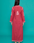 Embroidered Chikankari Cotton Kaftan in Red Bud