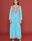 Embroidered Chikankari Kaftan in Pastel Turquoise