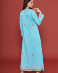 Embroidered Chikankari Kaftan in Pastel Turquoise