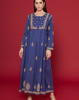 Embroidered Chikankari Cotton Kaftan in Twilight Blue