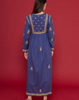 Embroidered Chikankari Cotton Kaftan in Twilight Blue