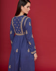Embroidered Chikankari Cotton Kaftan in Twilight Blue