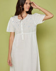 Floralia White Cotton Nightdress