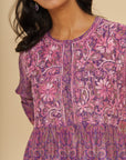 Embroidered Chikankari Tarmeh Lilac Kaftan