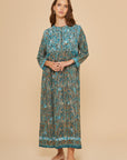 Embroidered Chikankari Boteh Green Cotton Kaftan