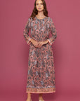 Embroidered Chikankari Jamarar Peach Kaftan