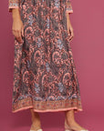 Embroidered Chikankari Jamarar Peach Kaftan