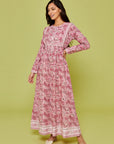 Blush Pink Gulshan Block Cotton Printed Dress