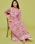 Blush Pink Gulshan Block Cotton Printed Dress