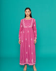 Embroidered Chikankari Kaftan in Orchid Pink