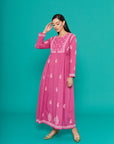 Embroidered Chikankari Kaftan in Orchid Pink