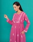 Embroidered Chikankari Kaftan in Orchid Pink