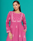 Embroidered Chikankari Kaftan in Orchid Pink
