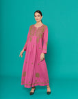 Embroidered Chikankari Cotton Kaftan in Dry Rose