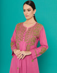Embroidered Chikankari Cotton Kaftan in Dry Rose
