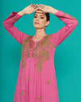 Embroidered Chikankari Cotton Kaftan in Dry Rose