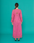 Embroidered Chikankari Cotton Kaftan in Dry Rose
