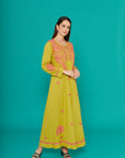 Embroidered Chikankari Kaftan in Palm Yellow