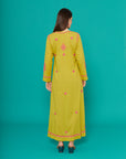 Embroidered Chikankari Kaftan in Palm Yellow