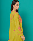 Embroidered Chikankari Kaftan in Palm Yellow