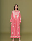 Embroidered Chikankari Kaftan in Carnation Pink