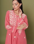 Embroidered Chikankari Kaftan in Carnation Pink