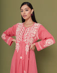 Embroidered Chikankari Kaftan in Carnation Pink