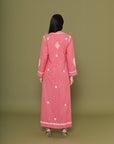 Embroidered Chikankari Kaftan in Carnation Pink