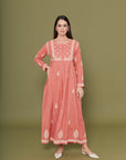 Embroidered Chikankari Kaftan in Desert Flower