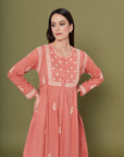Embroidered Chikankari Kaftan in Desert Flower